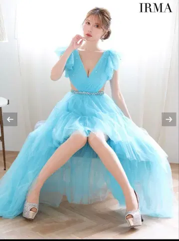 [ IRMA ] 튤 슬리브/허리 절개/롱 테일/앞 미니 롱 드레스