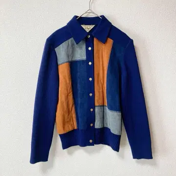 골드 버튼 발굽 자켓 가디건 파랑 브라운 니트 리브 레트로 구제 의류