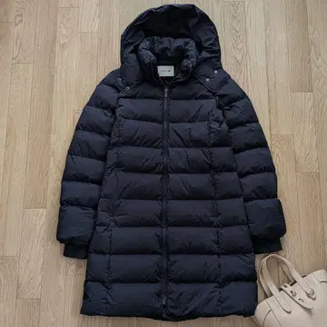 라코스테 다운 코트 네이비 M A라인 두툼한 스탠드 카라 미들