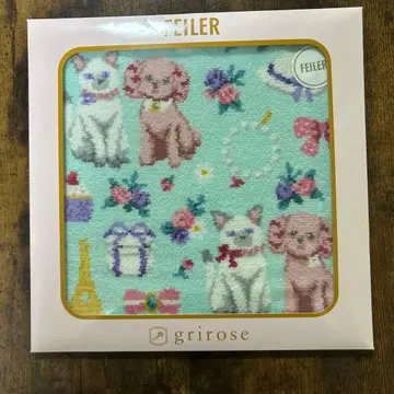 FEILER 고양이와 꽃무늬 손수건 스카이블루