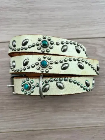 [ HTC ] 내로우 스터드 화이트 가죽 벨트 34