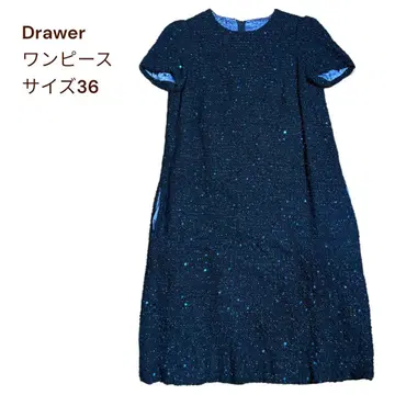 드로어 스팽글 트위드 원피스 36 블랙