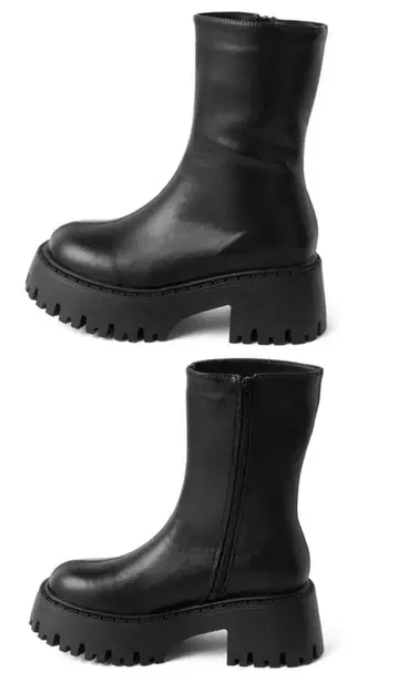 블랙 가죽 통굽 부츠