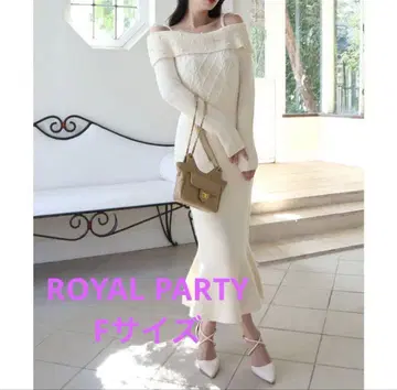 새상품급 ROYAL PARTY 오프숄더 펄 니트 머메이드 원피스 화이트