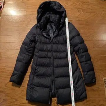 UNIQLO 후드 부착 롱 다운 코트 S 네이비