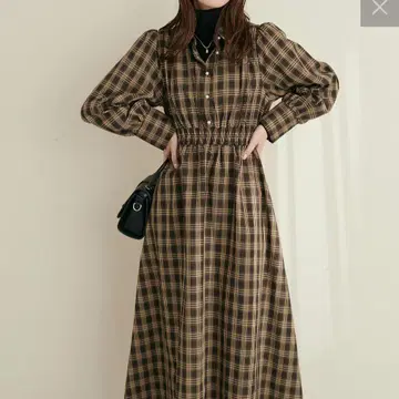 펄 단추 허리 셔링 셔츠 원피스