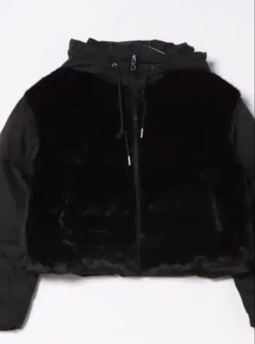 [ 미사용 새상품 ] 블랙 인조 모피 후드 부착 다운 자켓 M 사이즈