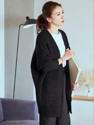 유어스 ur's 코쿤 니트 가디건 아우터 미들 기장 겨울 블랙 S