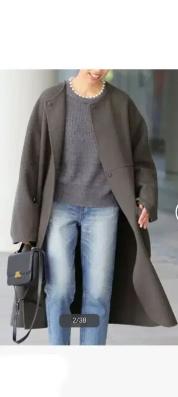 IENA 그레이 롱 코트 사이즈 38