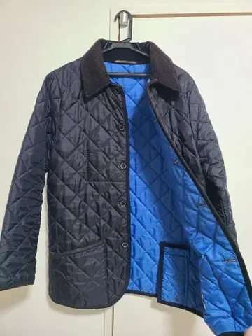 트래디셔널 웨더웨어 네이비 퀼팅 자켓 코듀로이 옷깃