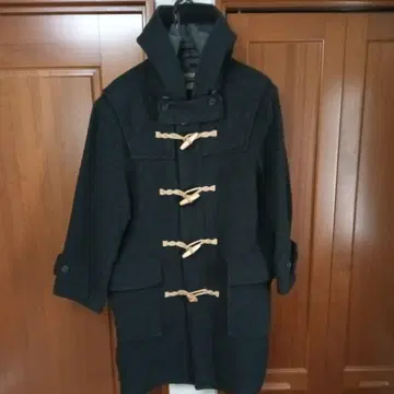 다크 그레이 더플 코트 후드 부착