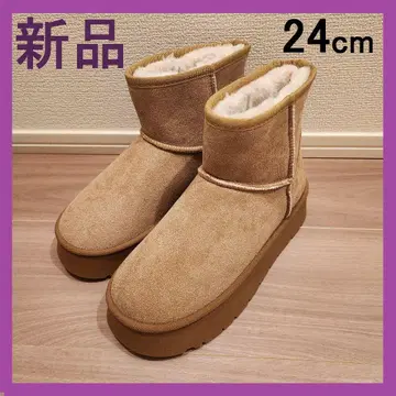 [ 미사용 새상품 ] 어그 부츠 통굽 숏 부츠 베이지 24cm