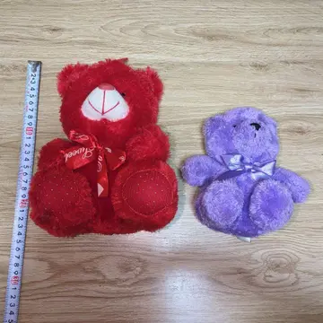 빨간색과 보라색 봉제 인형 베어 2체 세트