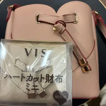 VIS 하트컷 지갑 미니 베이지 숄더백 핑크 set