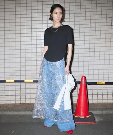 yae 플라워 스팽글 랩 스커트