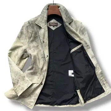 레어 컬러 윈드아머 가죽 코트 L 소가죽 베이지 남성용 총 안감