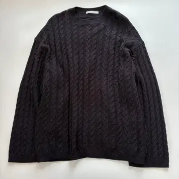 플라주 케이블 니트 실크 울 다크 네이비 루즈핏