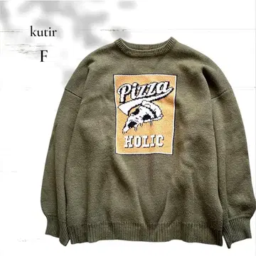 kutir 쿠티르 / 자카드 피자 니트 두꺼운 원단 빅 실루엣 카키