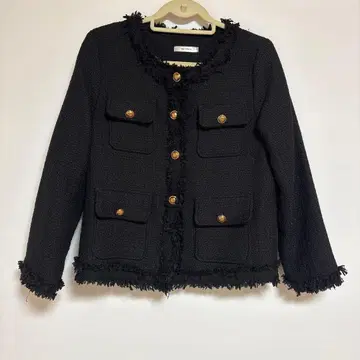 Ap retoro 블랙 노카라 자켓 트위드 자켓