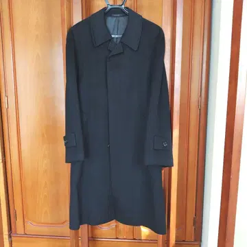 남성용 블랙 캐시미어 스탠드 칼라 롱 코트