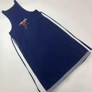 핑크하우스 네이비 체리 자수 사용 오버롤 스커트