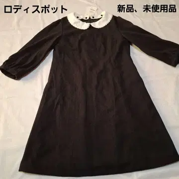 로디스포토 블랙 카라 레이스 부착 7부 소매 원피스