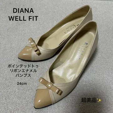 컨디션 최상 DIANA WELL FIT 스틸레토 펌프스 리본 24cm