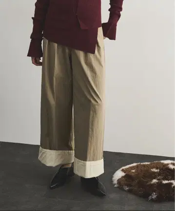 LOSCa 바이컬러 하프 업 와이드 팬츠 그레이쉬 베이지