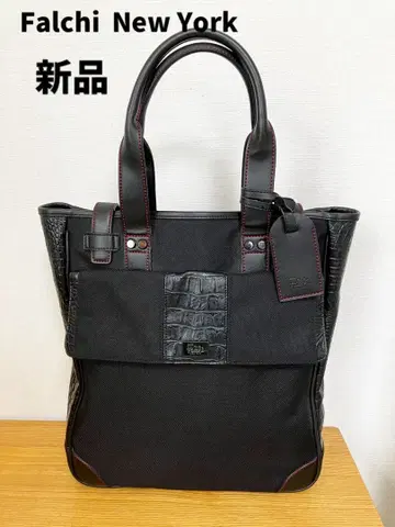새상품 Falchi New York 비즈니스 백 블랙 나일론 가죽
