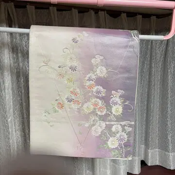 꽃무늬 자수 후쿠로 오비 옅은 보라색