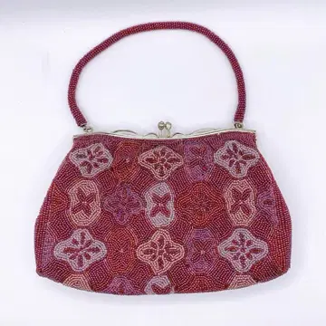 비즈 자수 핸드백 핑크 일본 정통의상 소품 쇼와 레트로 가마구치
