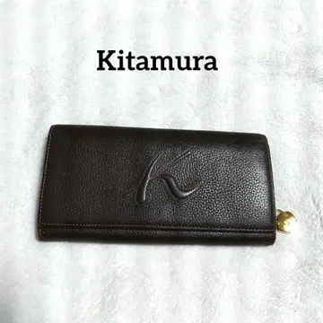 키타무라 장지갑 로고 엠보싱 가공 주름 가공 플랩 덮개 골드 금장 장식