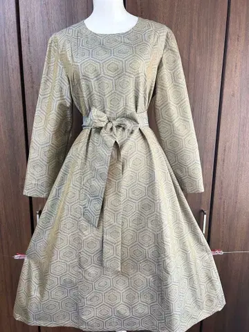 기모노 리메이크 오시마 명주 순수 실크 원피스 육각형 무늬 A라인 기모노