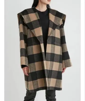 체크 무늬 샤기 오버 사이즈 울 코트