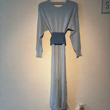 FRAY I.D 블루 허리 리본 포함 니트 원피스