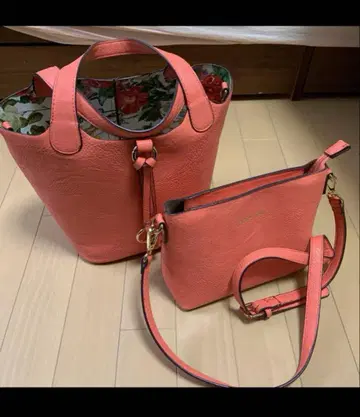 여성용 스퀘어 숄더백 오렌지 꽃무늬 2개 세트 가방