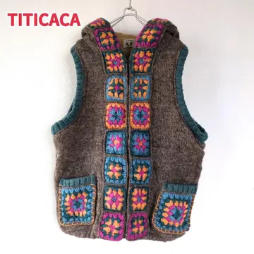 TITICACA 티티카카 후드 부착 니트 베스트 플리스 그래니 스퀘어