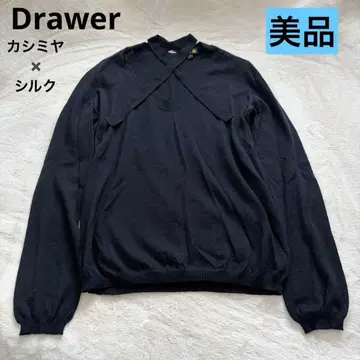 새상품급 Drawer 캐시미어 실크 보타이 리본 V넥 니트 블랙