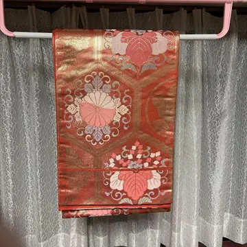 화려한 오렌지 계열 꽃무늬 후쿠로 오비