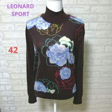 LEONARD SPORT 꽃 패턴 다크 브라운 니트 스웨터 터틀넥