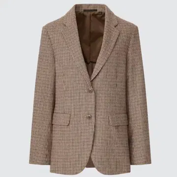 유니클로 릴랙스 테일러드 자켓 브라운 체크