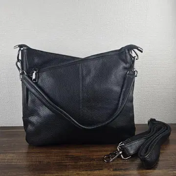 천연 가죽 크로스 바디백, 복수 포켓 부착 소가죽 숄더백