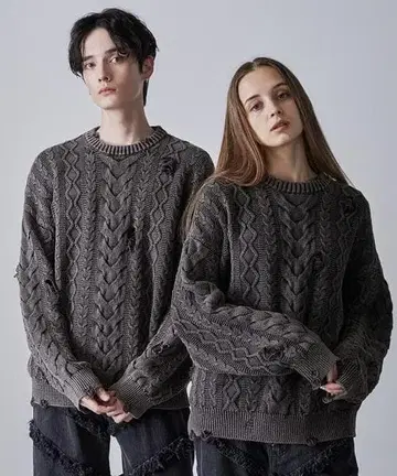 CLEL 하이 빈티지 디자인 데미지 니트 블랙 애쉬 XS