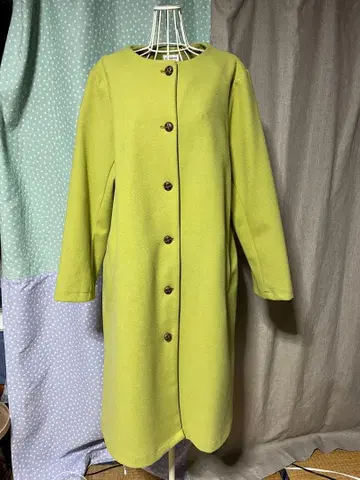 연두색 버튼 달린 롱 코트