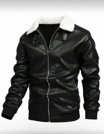 블랙 가죽 집업 자켓