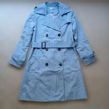 여성용 라이트 블루 더블 브레스트 트렌치코트