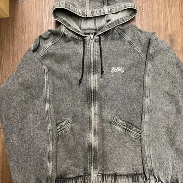 atmark 후드 부착 집업 후드티 그레이