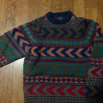 멀티 컬러 지그재그 니트 스웨터 구제 의류