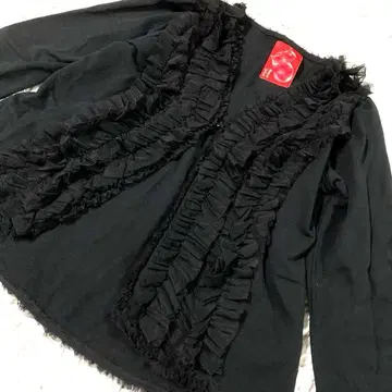 새상품 앤드러브 시스루 가디건 프릴 블랙 LL