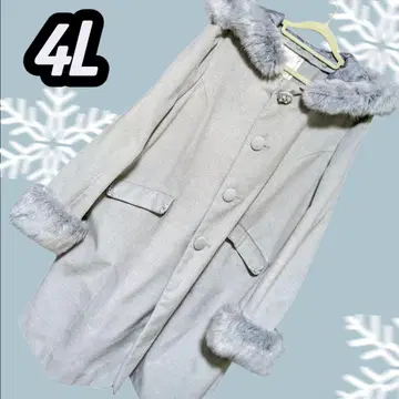 빅 사이즈 libro plus 그레이 후드 부착 퍼 롱 코트 4L